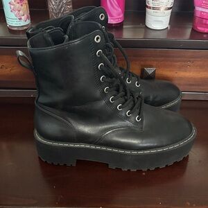 H&M Black Combat Boots with Lace-Up Design